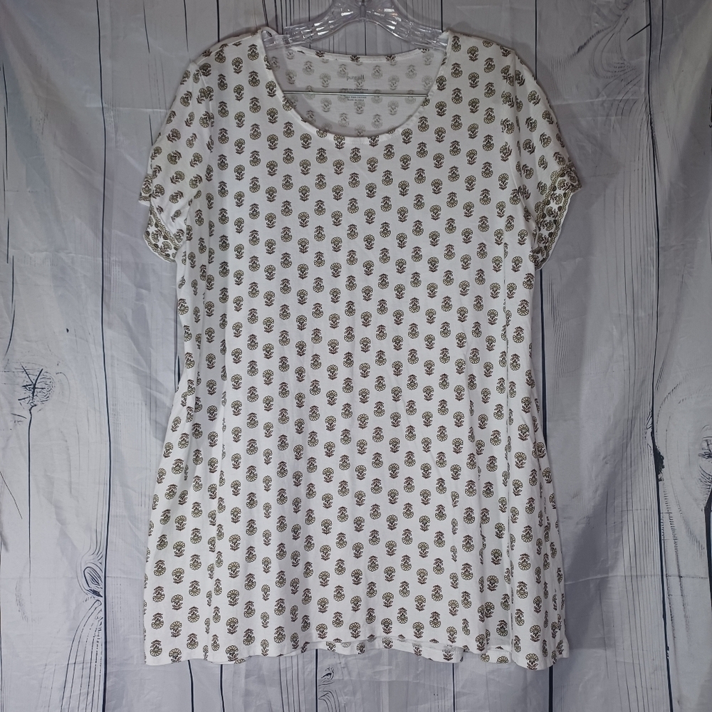Pure J.JILL 100% Pima Cotton White and Gold Patterned Women's Top